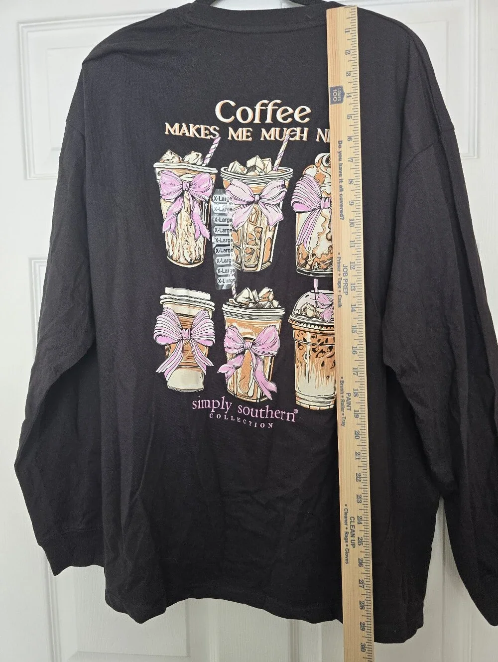 NWT Simply Southern 'Coffee Makes Me Much Nicer' Long Sleeve Tee - Black,Size XL - Picture 8 of 8